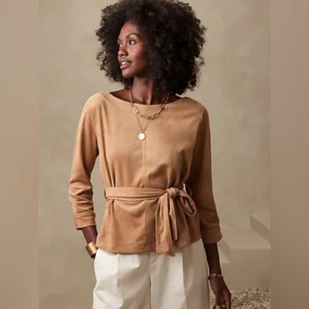 Vegan Suede Banana Republic Brown Belted Top.